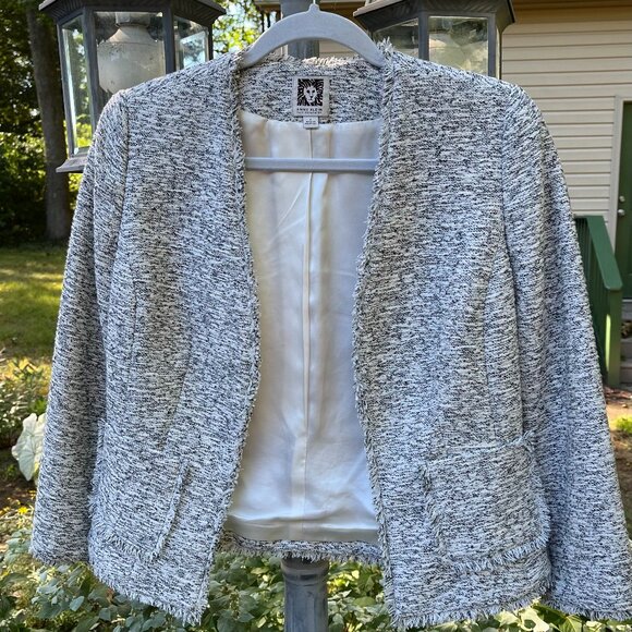 SPRING SALE! Anne Klein suit jacket black and white boucle cream satin lining - Picture 1 of 6